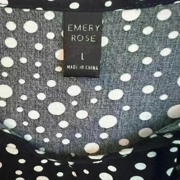 ✨Emery Rose Size LG batwing sleeved blouse keyhole tie front navy/white dots - Picture 3 of 5